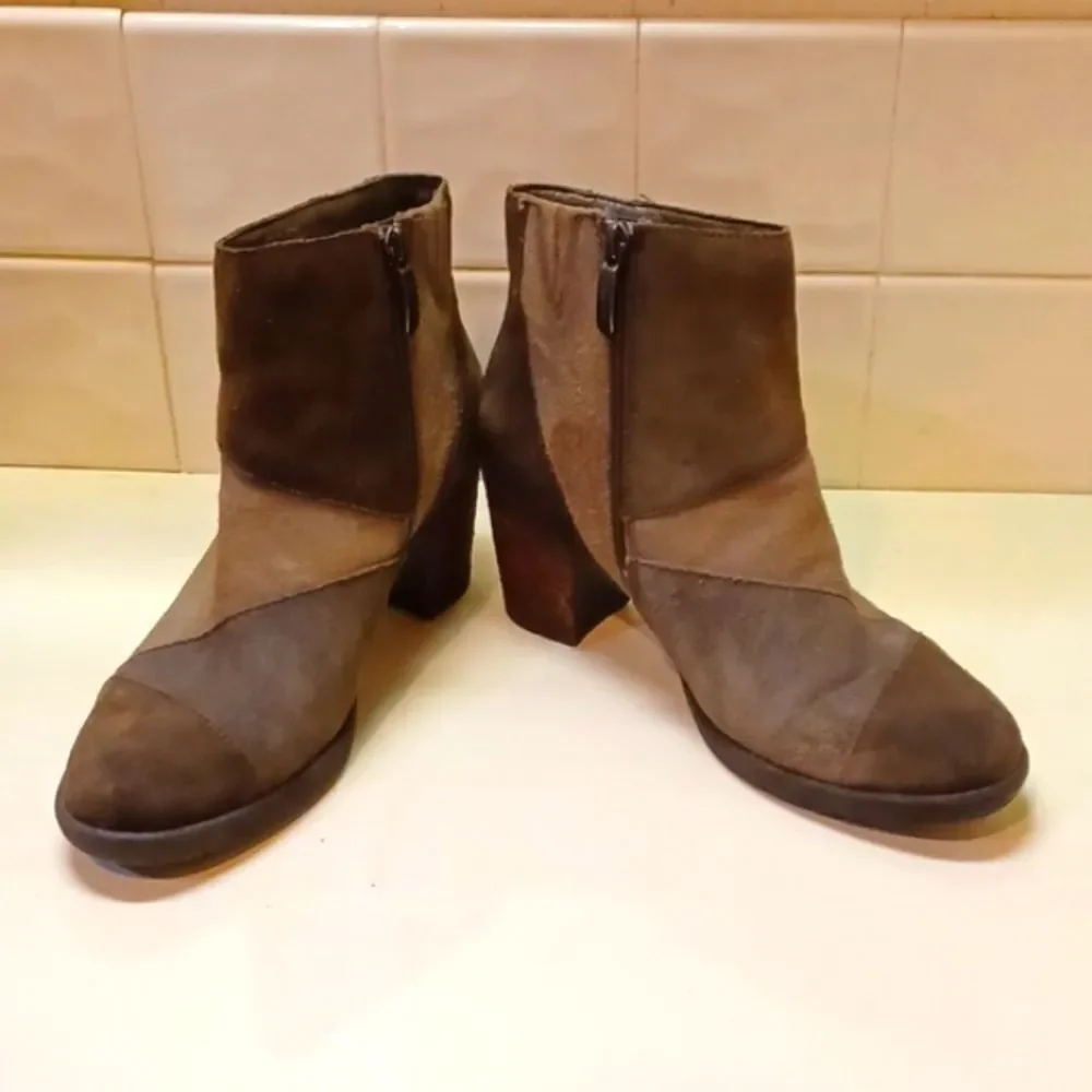 Earth Malta Patch Work Brown &Tan Suede Chunky Leather Boots 8